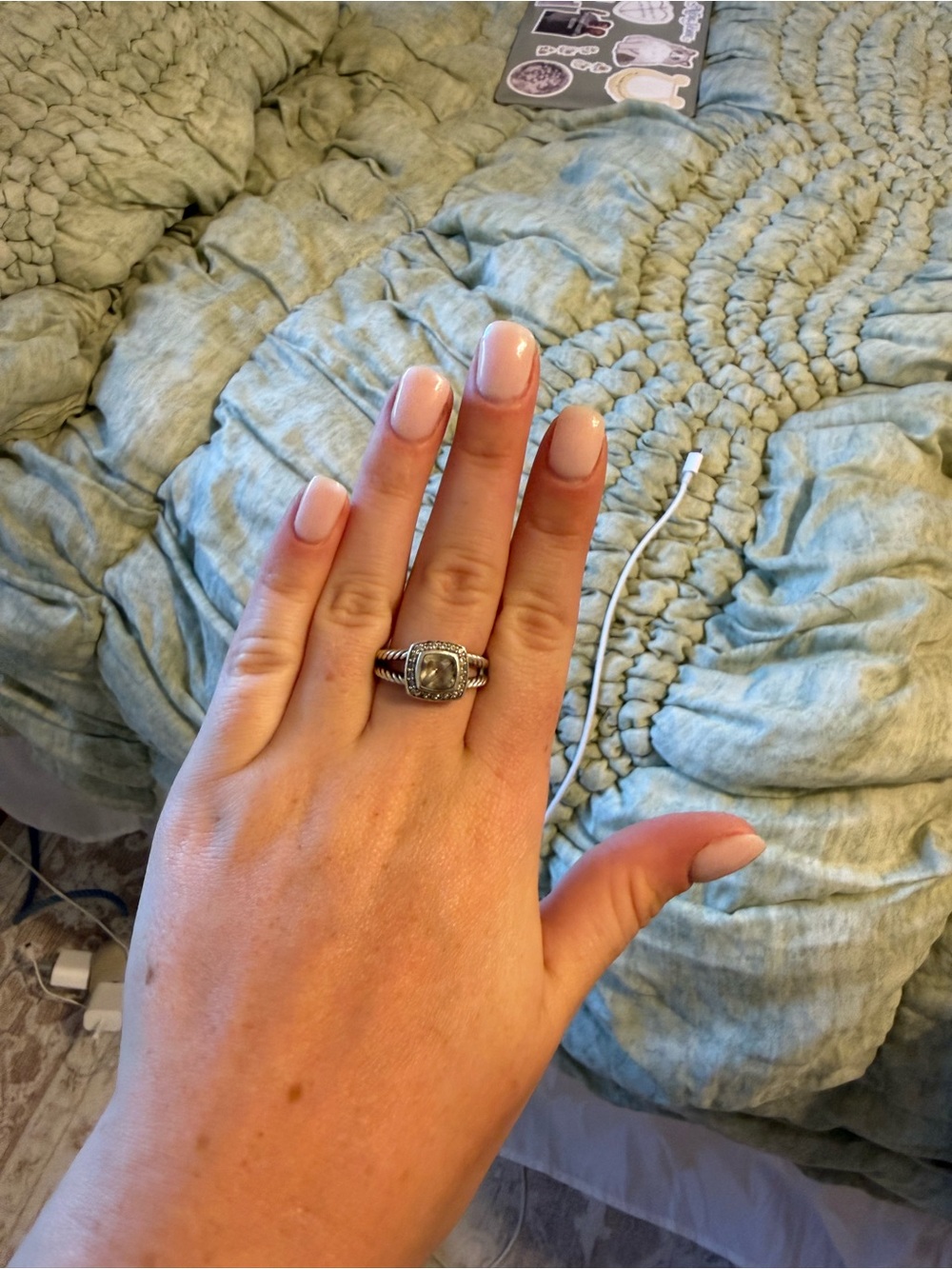David Yurman Sterling Silver Statement Ring with Stone Silver